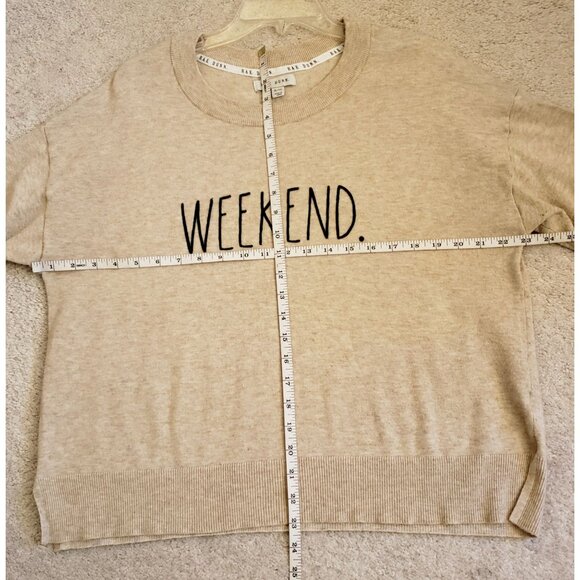 Rae Dunn Tan Relaxed Fit Rayon Blend WEEKEND Dropped Sleeve Sweater Size XL GUC - Picture 5 of 8